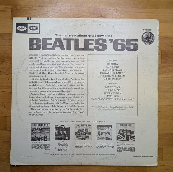 Beatles '65 Vinyl Record Album Cover Norh American Release - Picture 3 of 5